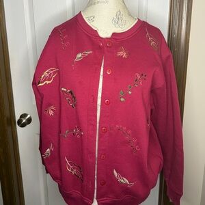 Vintage Red Floral Embroidered Cardigan